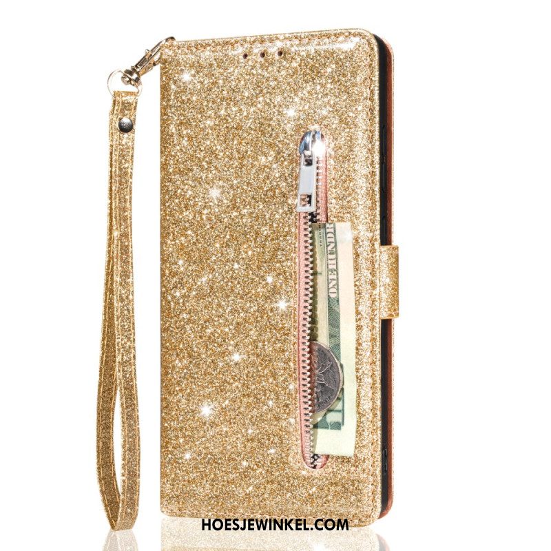 Leren Hoesje Samsung Galaxy S25 5g Edge Portemonnee Met Pailletten