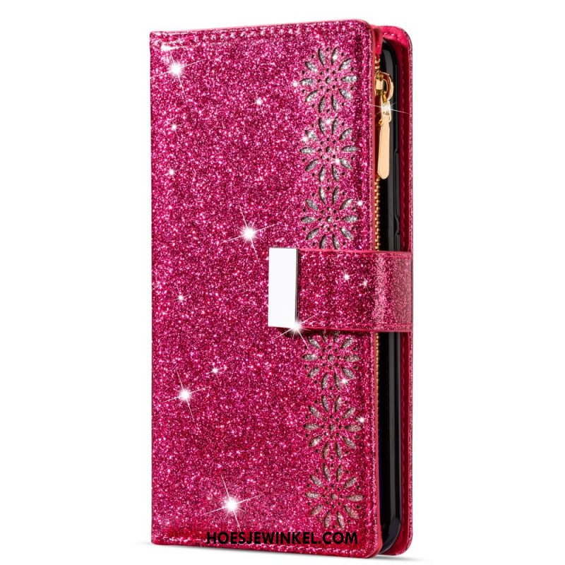 Leren Hoesje Samsung Galaxy S25 5g Edge Portemonnee Met Paillettenband Bescherming Hoesje