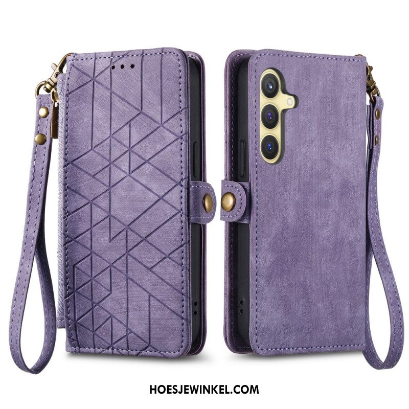 Leren Hoesje Samsung Galaxy S25 5g Portemonnee Met Geometrische Suède-look