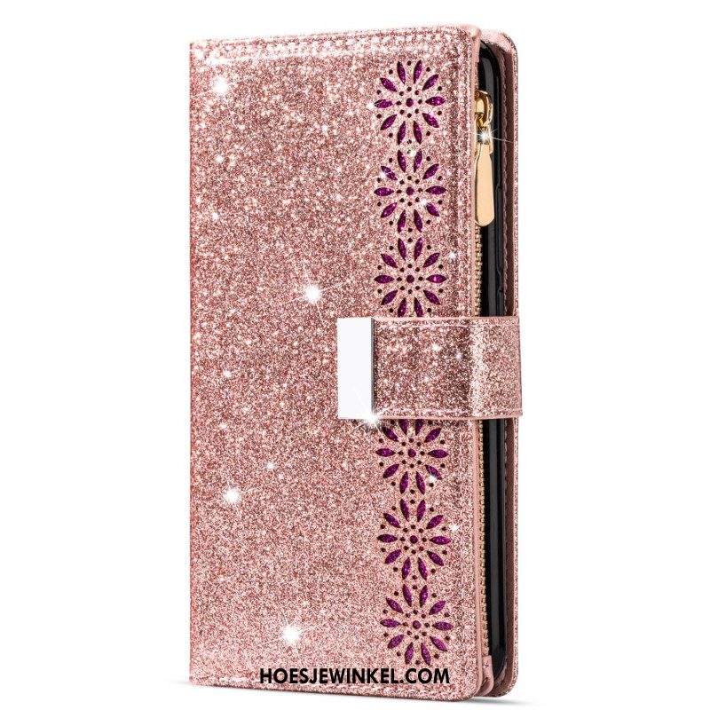 Leren Hoesje Samsung Galaxy S25 5g Portemonnee Met Pailletten