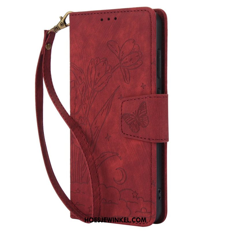 Leren Hoesje Samsung Galaxy S25 5g Suède-effect Bloemenpatroon