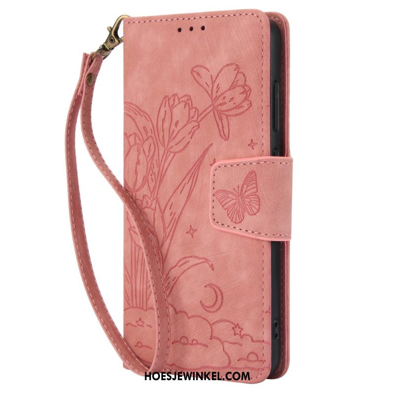 Leren Hoesje Samsung Galaxy S25 5g Suède-effect Bloemenpatroon