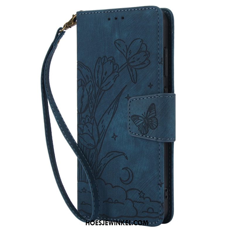 Leren Hoesje Samsung Galaxy S25 5g Suède-effect Bloemenpatroon