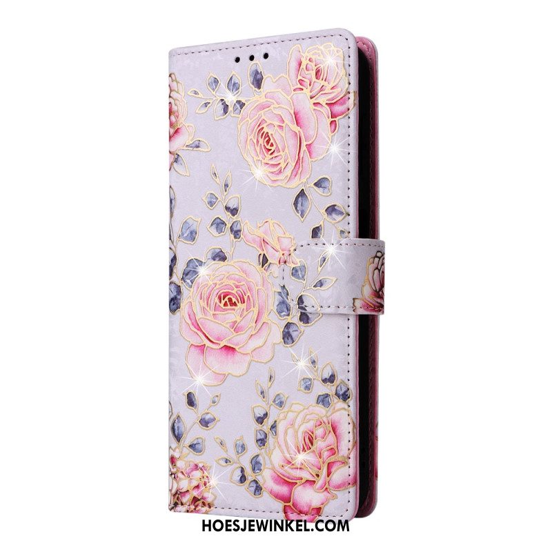 Leren Hoesje Samsung Galaxy S25 Fe Bloemenprint Bescherming Hoesje
