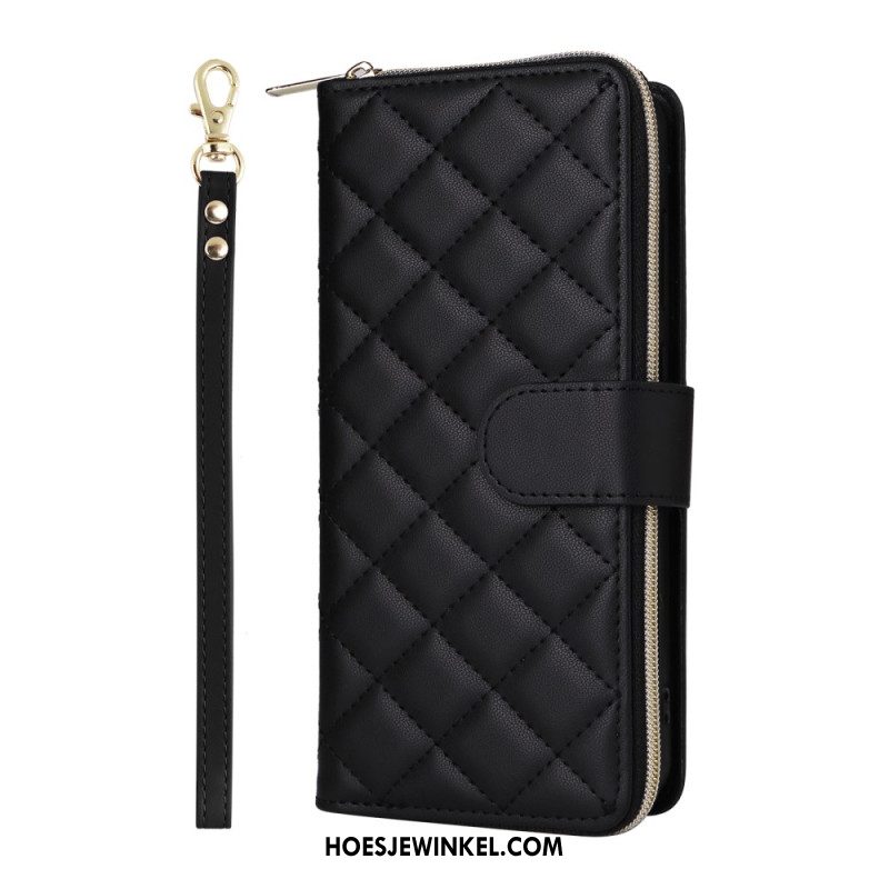 Leren Hoesje Samsung Galaxy S25 Fe Gewatteerd Met Bandje En Schouderband Bescherming Hoesje