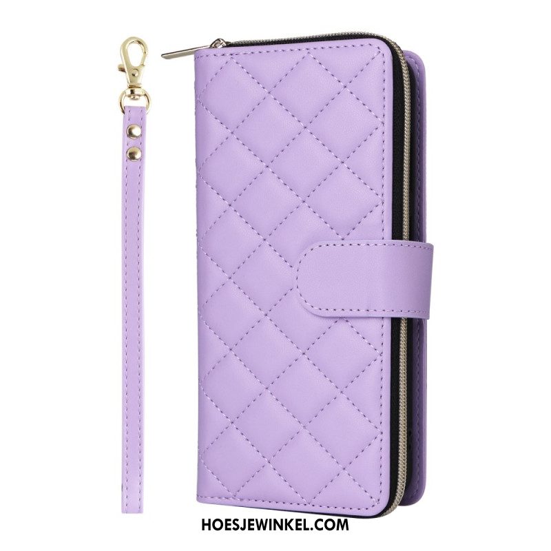 Leren Hoesje Samsung Galaxy S25 Fe Gewatteerd Met Bandje En Schouderband Bescherming Hoesje