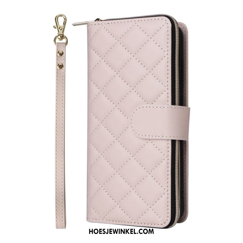 Leren Hoesje Samsung Galaxy S25 Fe Gewatteerd Met Bandje En Schouderband Bescherming Hoesje