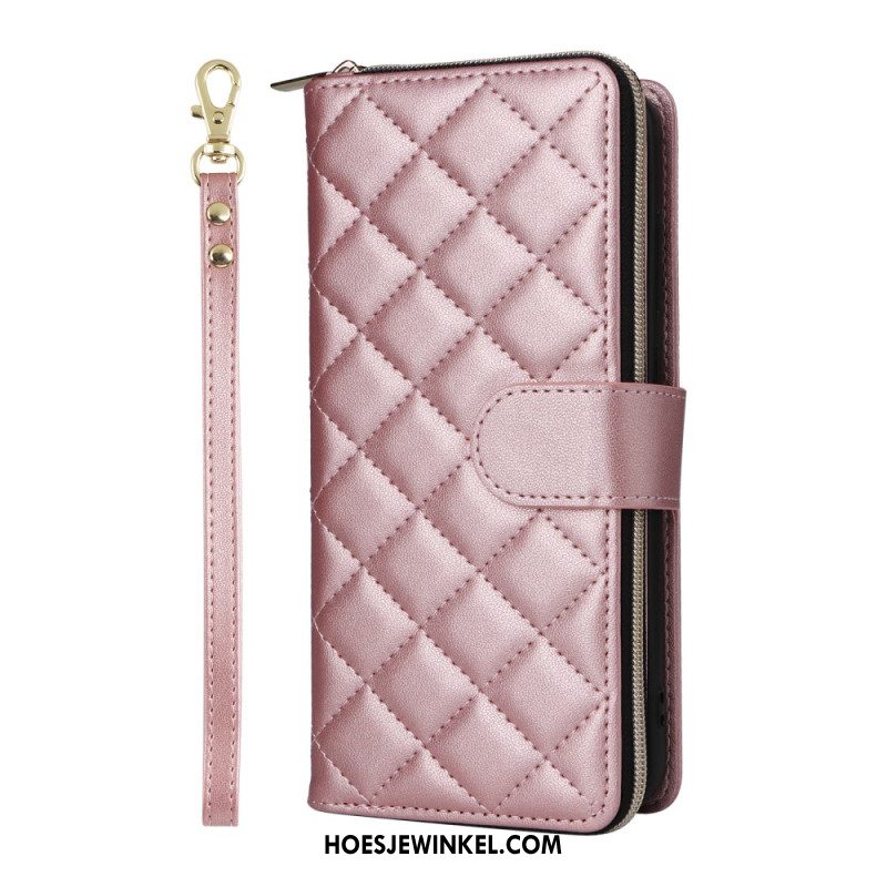 Leren Hoesje Samsung Galaxy S25 Fe Gewatteerd Met Bandje En Schouderband Bescherming Hoesje