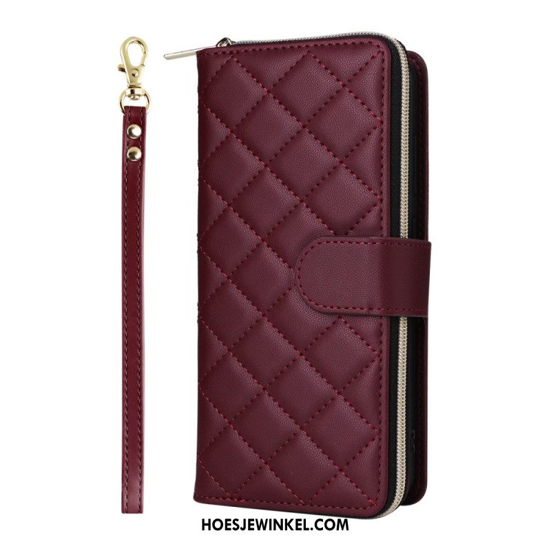 Leren Hoesje Samsung Galaxy S25 Fe Gewatteerd Met Bandje En Schouderband Bescherming Hoesje