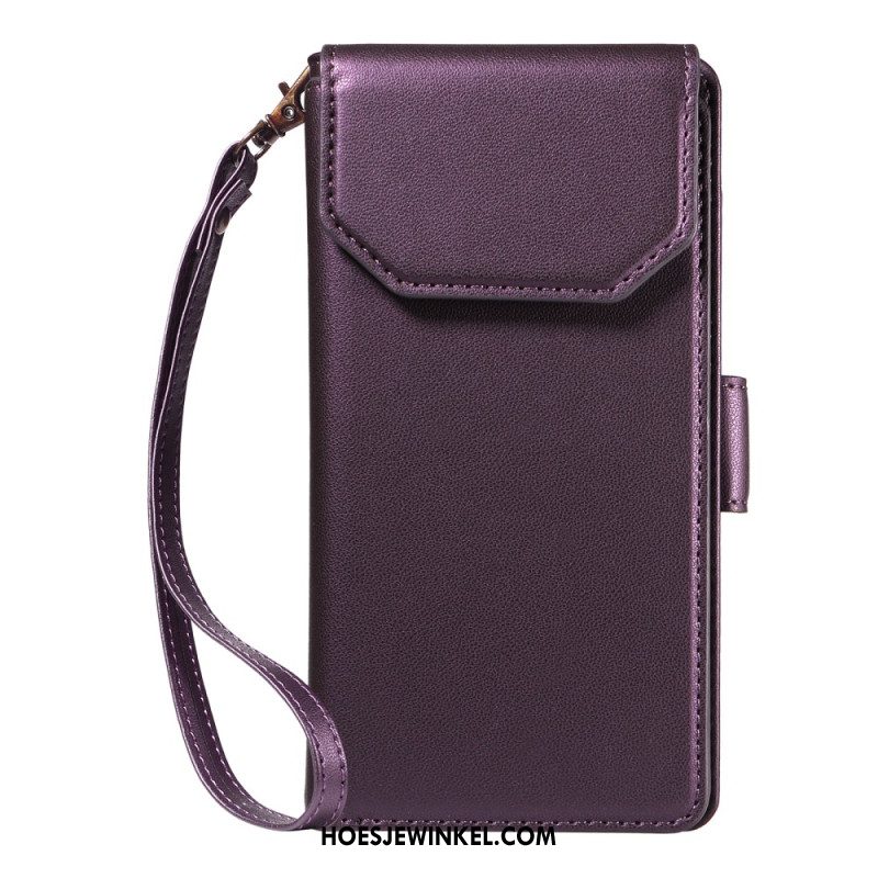 Leren Hoesje Samsung Galaxy S25 Fe Kaarthouder En Polsbandje Bescherming Hoesje