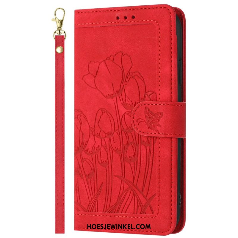 Leren Hoesje Samsung Galaxy S25 Plus 5g Bloemen In Suède-effect