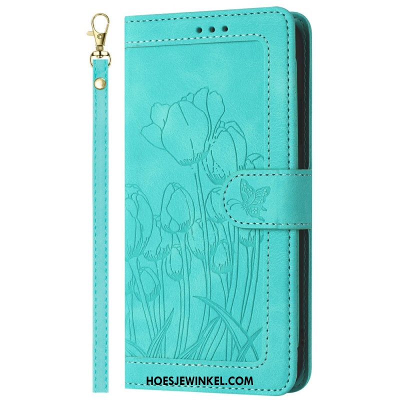 Leren Hoesje Samsung Galaxy S25 Plus 5g Bloemen In Suède-effect