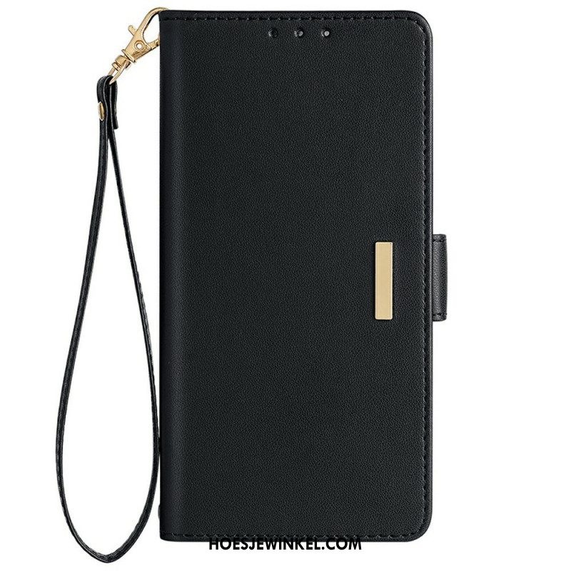 Leren Hoesje Samsung Galaxy S25 Plus 5g Gouden Sluiting Met Bandje Bescherming Hoesje