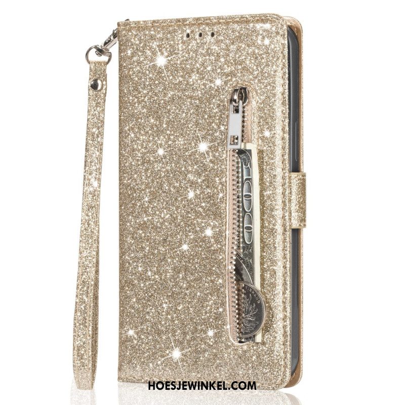 Leren Hoesje Samsung Galaxy S25 Plus 5g Portemonnee Met Pailletten Bescherming Hoesje