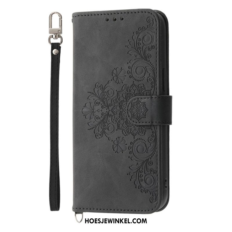 Leren Hoesje Samsung Galaxy S25 Ultra 5g Bloemenpatroon En Bandjes