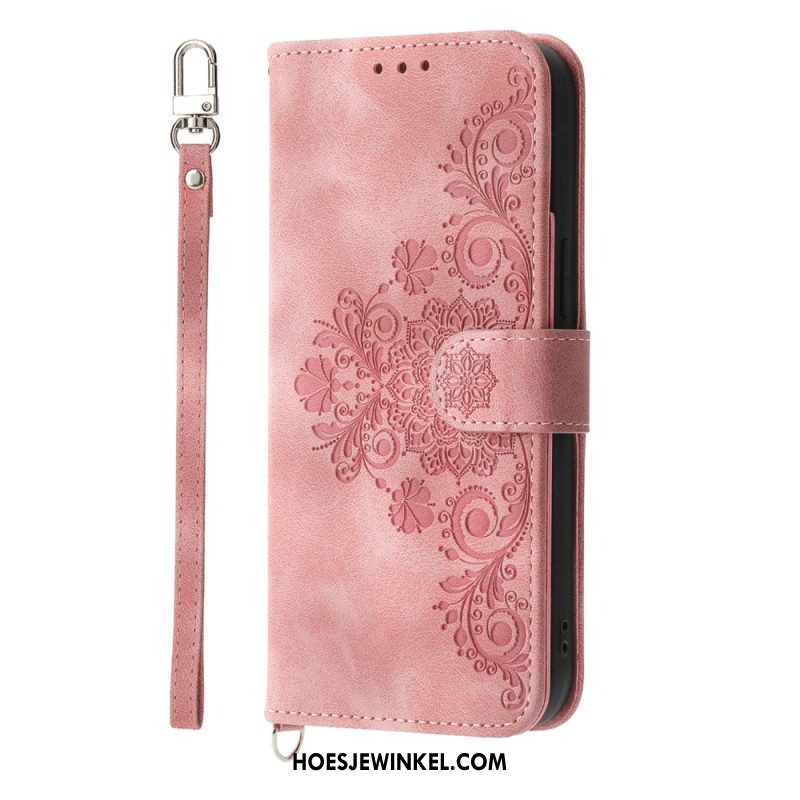 Leren Hoesje Samsung Galaxy S25 Ultra 5g Bloemenpatroon En Bandjes