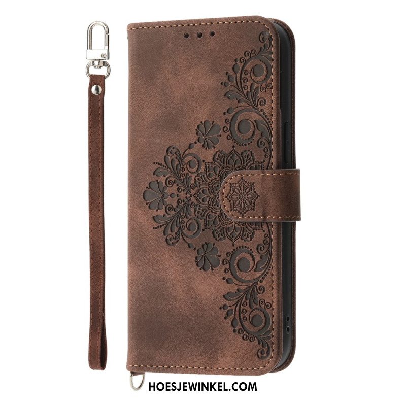 Leren Hoesje Samsung Galaxy S25 Ultra 5g Bloemenpatroon En Bandjes