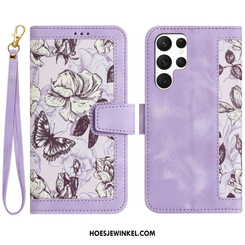 Leren Hoesje Samsung Galaxy S25 Ultra 5g Portemonnee Met Bloemenprint Bescherming Hoesje