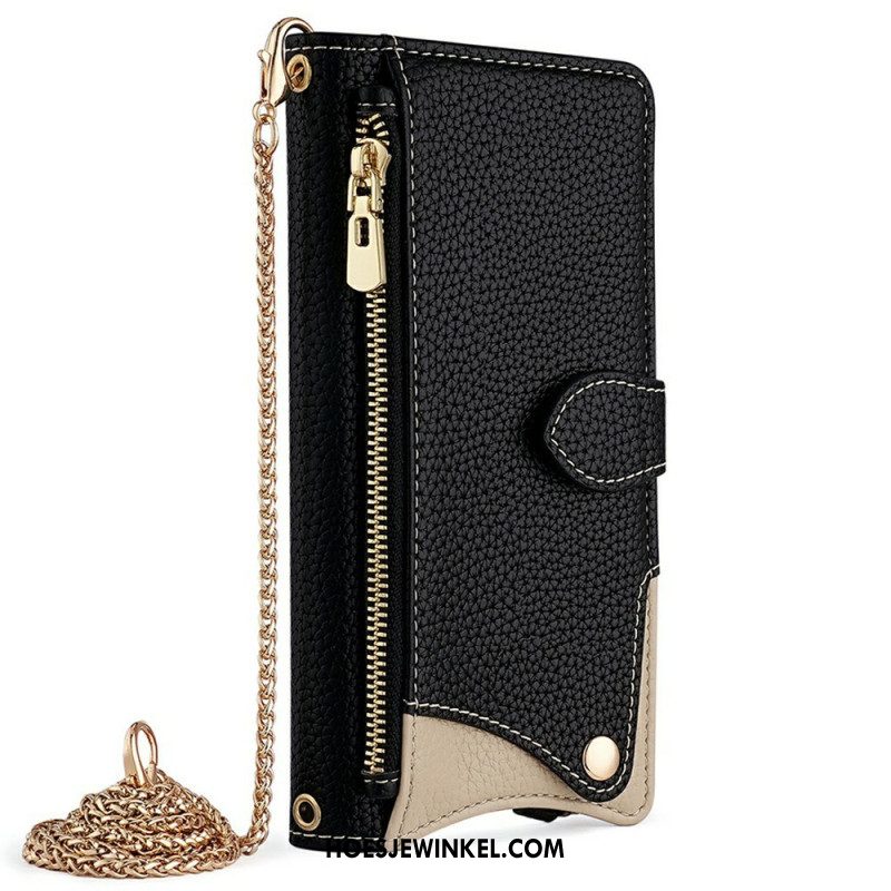 Leren Hoesje Samsung Galaxy S25 Ultra 5g Portemonnee Met Ketting Bescherming Hoesje