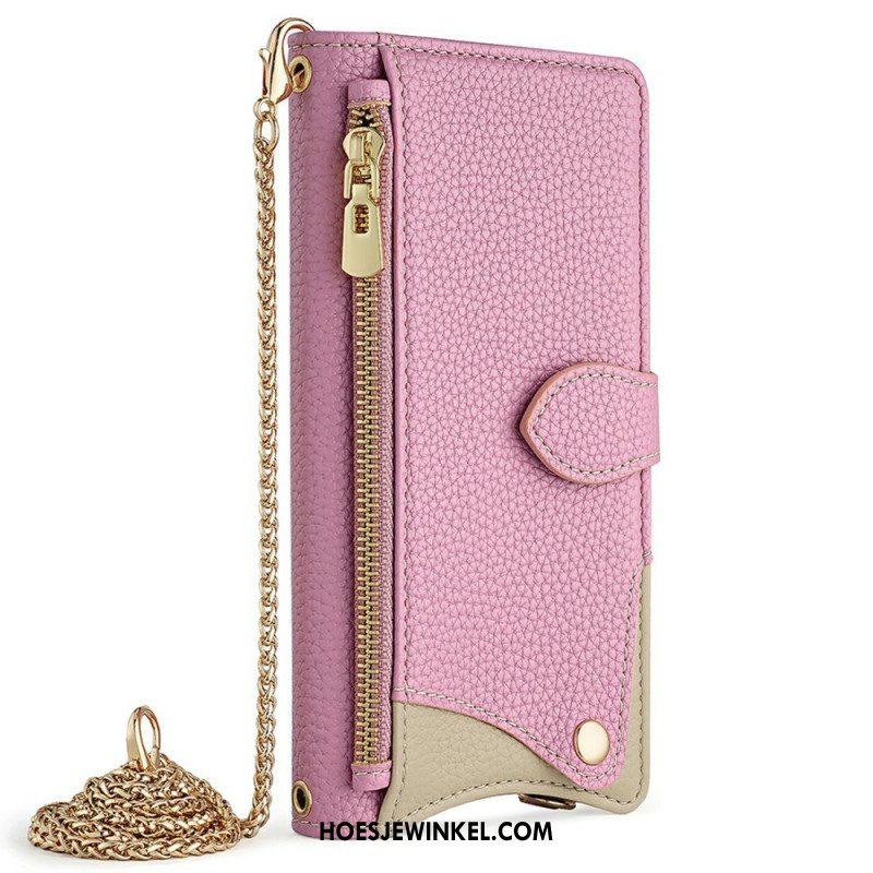 Leren Hoesje Samsung Galaxy S25 Ultra 5g Portemonnee Met Ketting Bescherming Hoesje