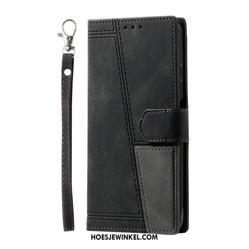 Leren Hoesje Samsung Galaxy S25 Ultra 5g Tweekleurige Rfid-portemonnee In Suède-stijl Met Bandje