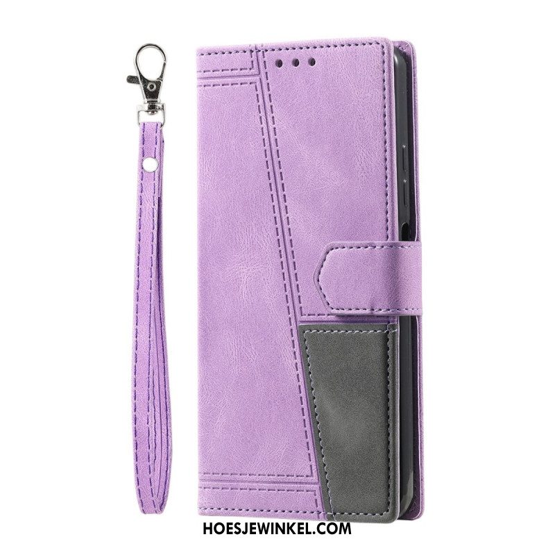 Leren Hoesje Samsung Galaxy S25 Ultra 5g Tweekleurige Rfid-portemonnee In Suède-stijl Met Bandje