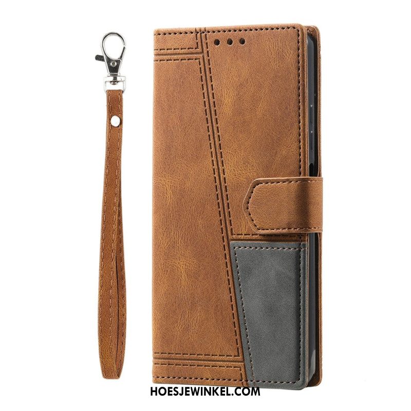 Leren Hoesje Samsung Galaxy S25 Ultra 5g Tweekleurige Rfid-portemonnee In Suède-stijl Met Bandje