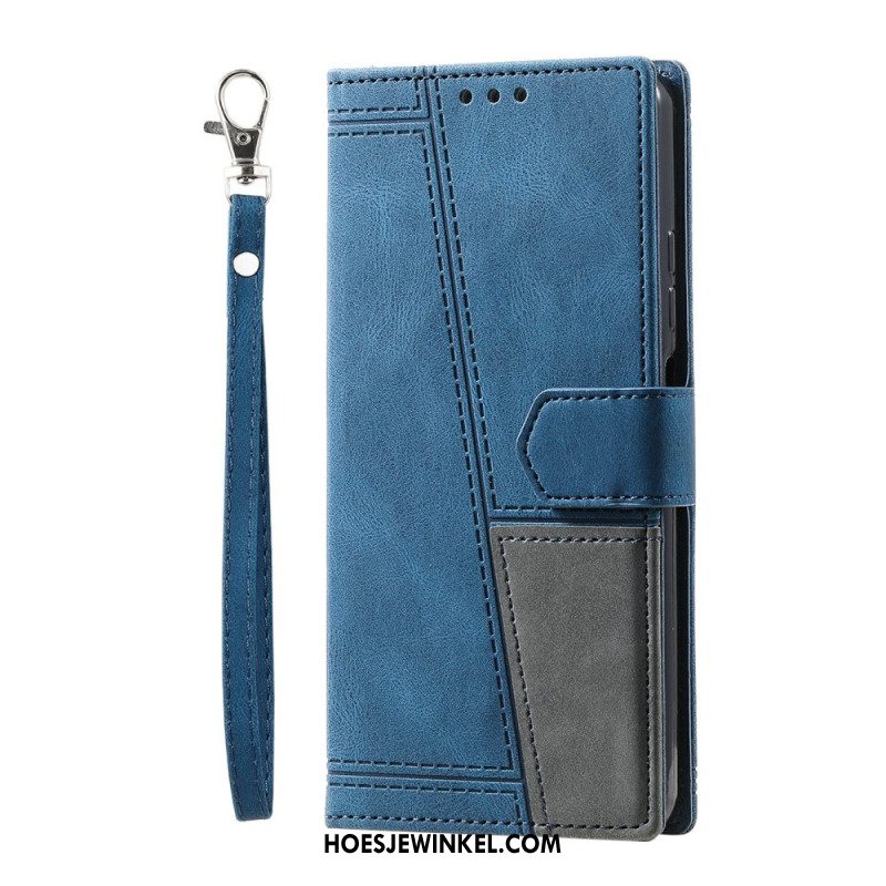 Leren Hoesje Samsung Galaxy S25 Ultra 5g Tweekleurige Rfid-portemonnee In Suède-stijl Met Bandje