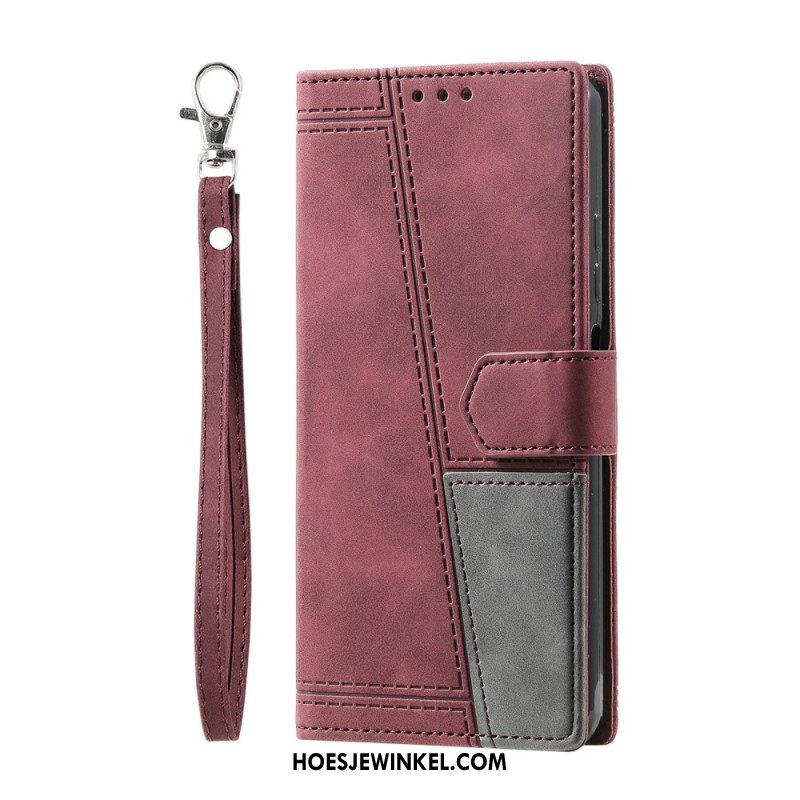 Leren Hoesje Samsung Galaxy S25 Ultra 5g Tweekleurige Rfid-portemonnee In Suède-stijl Met Bandje