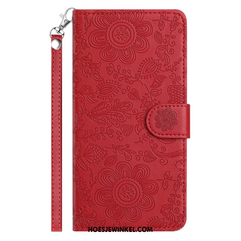 Leren Hoesje Samsung Galaxy S26 Bloemenpatroon Met Koord Bescherming Hoesje