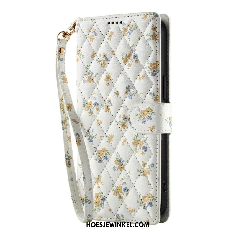 Leren Hoesje Samsung Galaxy S26 Portemonnee Met Bloemenprint En Draagkoord
