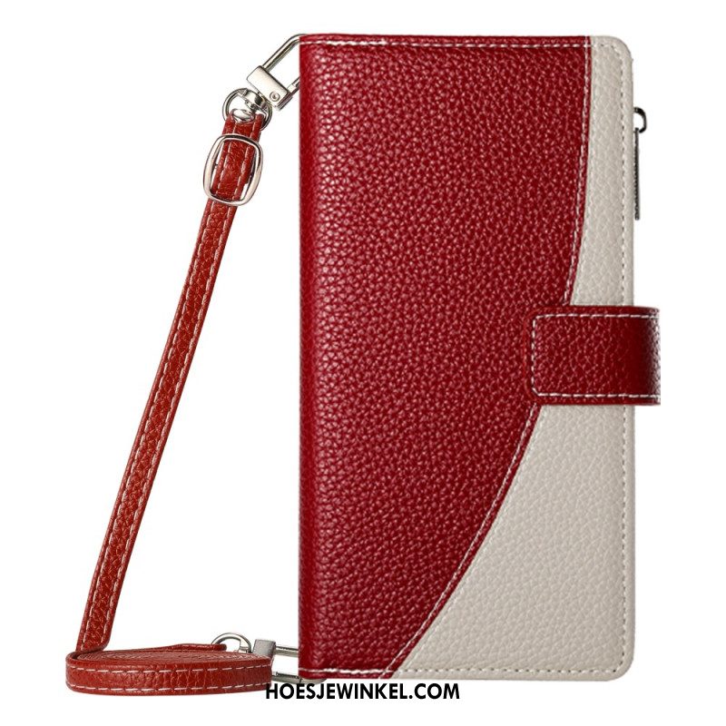 Leren Hoesje Samsung Galaxy S26 Tweekleurige Portemonnee Met Bandjes