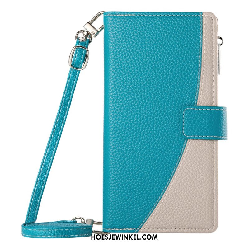 Leren Hoesje Samsung Galaxy S26 Tweekleurige Portemonnee Met Bandjes