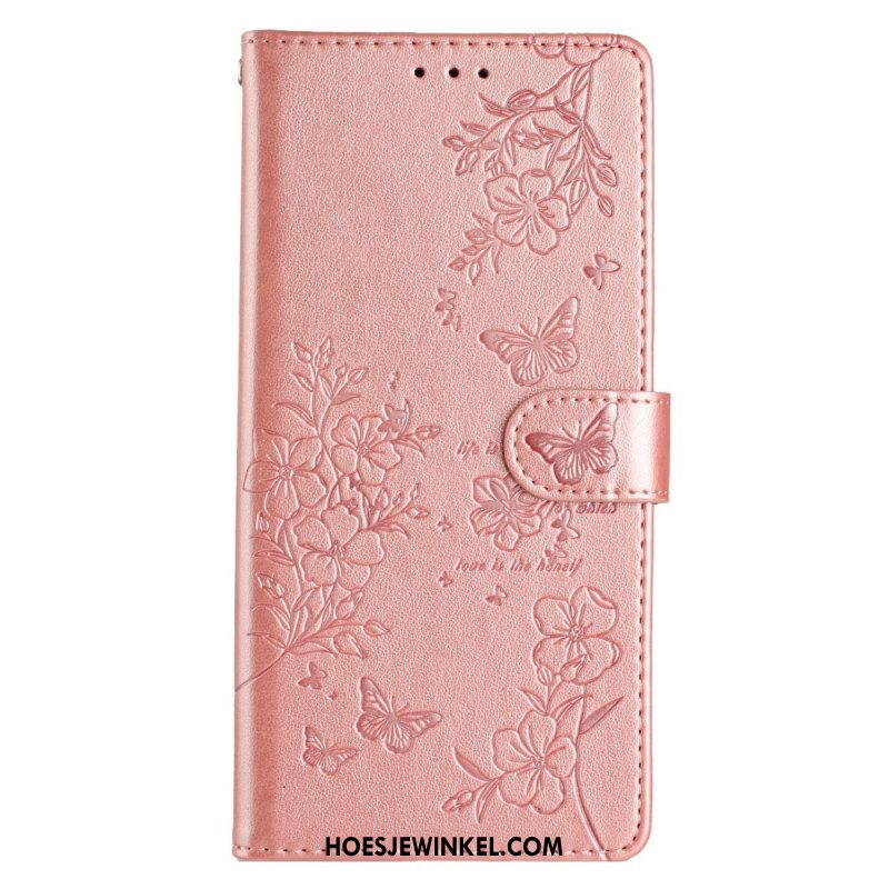 Leren Hoesje Samsung Galaxy S26 Ultra Bloemen Met Vlinders