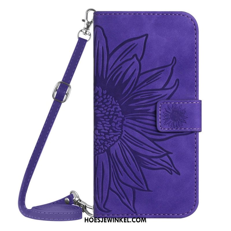 Leren Hoesje Samsung Galaxy S26 Zonnebloemprint Met Schouderband Bescherming Hoesje