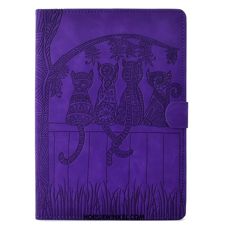 Leren Hoesje Samsung Galaxy Tab S11 Kattenscène Met Suède-effect Bescherming Hoesje