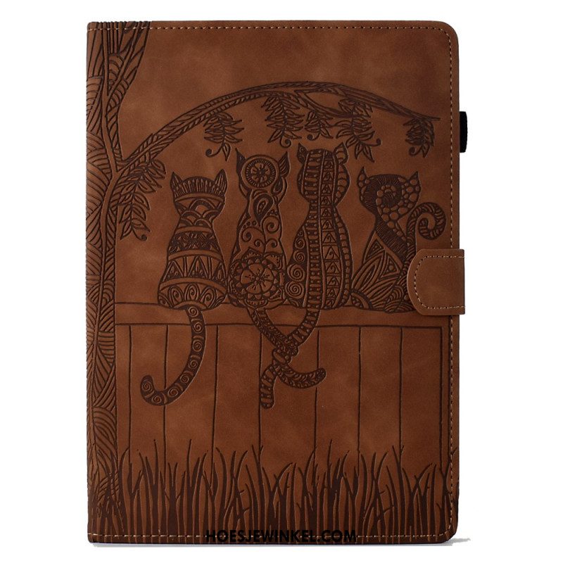 Leren Hoesje Samsung Galaxy Tab S11 Kattenscène Met Suède-effect Bescherming Hoesje