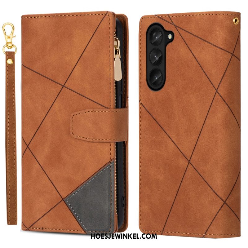 Leren Hoesje Samsung Galaxy Z Fold 5 Portemonnee Met Riempje