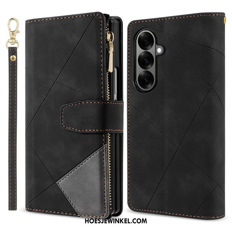 Leren Hoesje Samsung Galaxy Z Fold 7 Tweekleurige Portemonnee Bescherming Hoesje