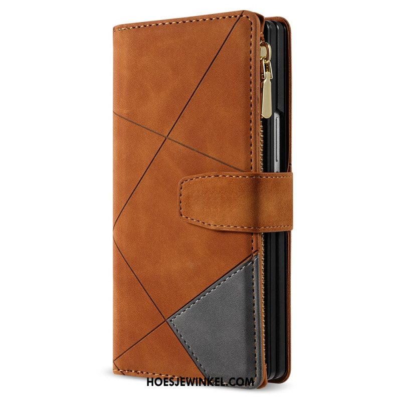 Leren Hoesje Samsung Galaxy Z Fold 7 Tweekleurige Portemonnee Bescherming Hoesje