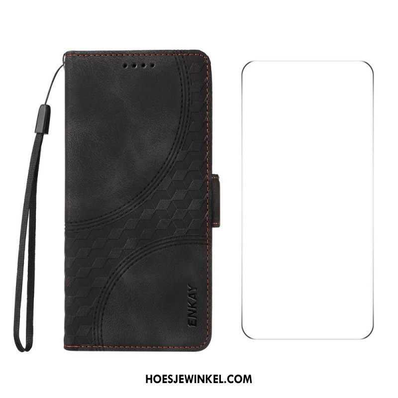 Leren Hoesje Voor Oneplus Nord 4 Patroon Met Gehard Glazen Schermbeschermer