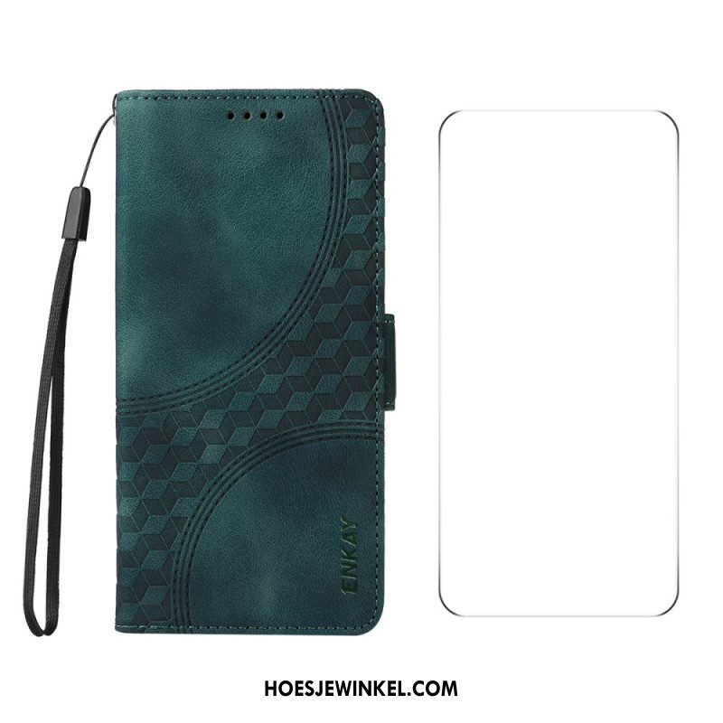 Leren Hoesje Voor Oneplus Nord 4 Patroon Met Gehard Glazen Schermbeschermer