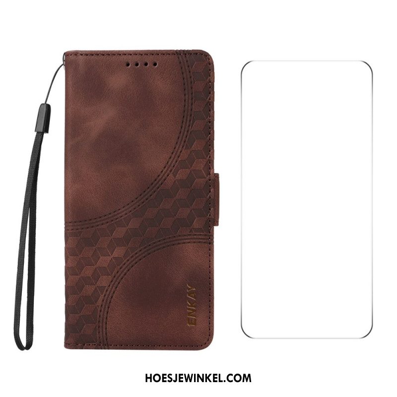Leren Hoesje Voor Oneplus Nord 4 Patroon Met Gehard Glazen Schermbeschermer