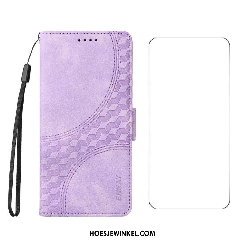 Leren Hoesje Voor Oneplus Nord 4 Patroon Met Gehard Glazen Schermbeschermer