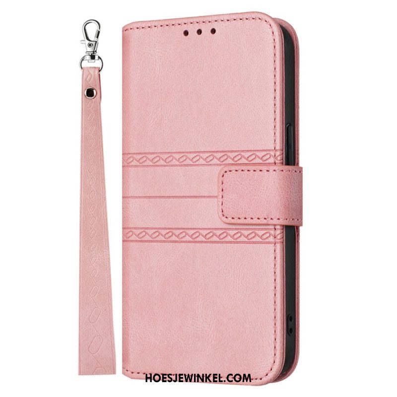 Leren Hoesje Voor Oppo Reno 13 5g Dubbele Fries Met Bandje