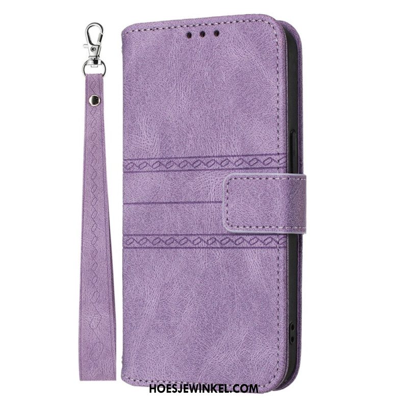 Leren Hoesje Voor Oppo Reno 13 5g Dubbele Fries Met Bandje