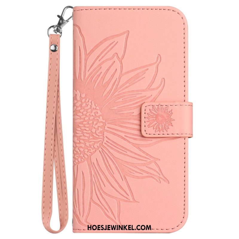 Leren Hoesje Voor Oppo Reno 13 Pro 5g Zonnebloemprint Met Band