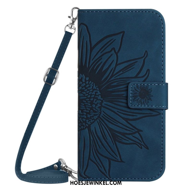 Leren Hoesje Voor Oppo Reno 13 Pro 5g Zonnebloemprint Met Schouderband