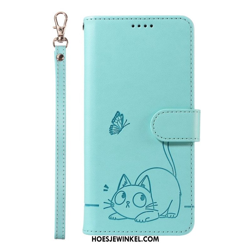 Leren Hoesje Voor Samsung Galaxy A17 4g / 5g Bandje Met Kattendesign