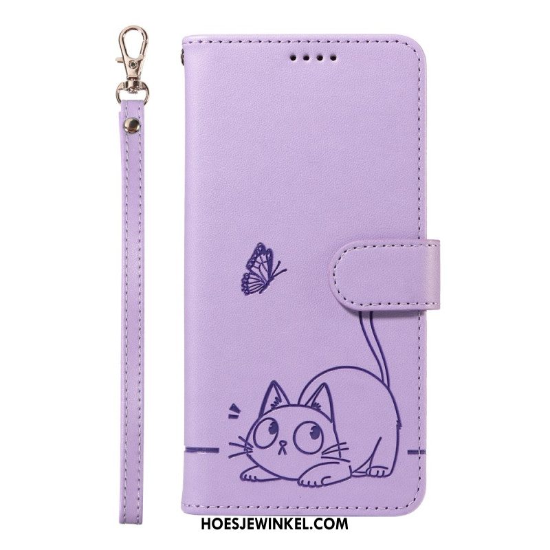 Leren Hoesje Voor Samsung Galaxy A17 4g / 5g Bandje Met Kattendesign